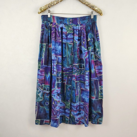 Vintage Dresses & Skirts - Vintage 90s Penbrooke Lane Geometric Plus Size Midi Skirt Womens Purple sz 16